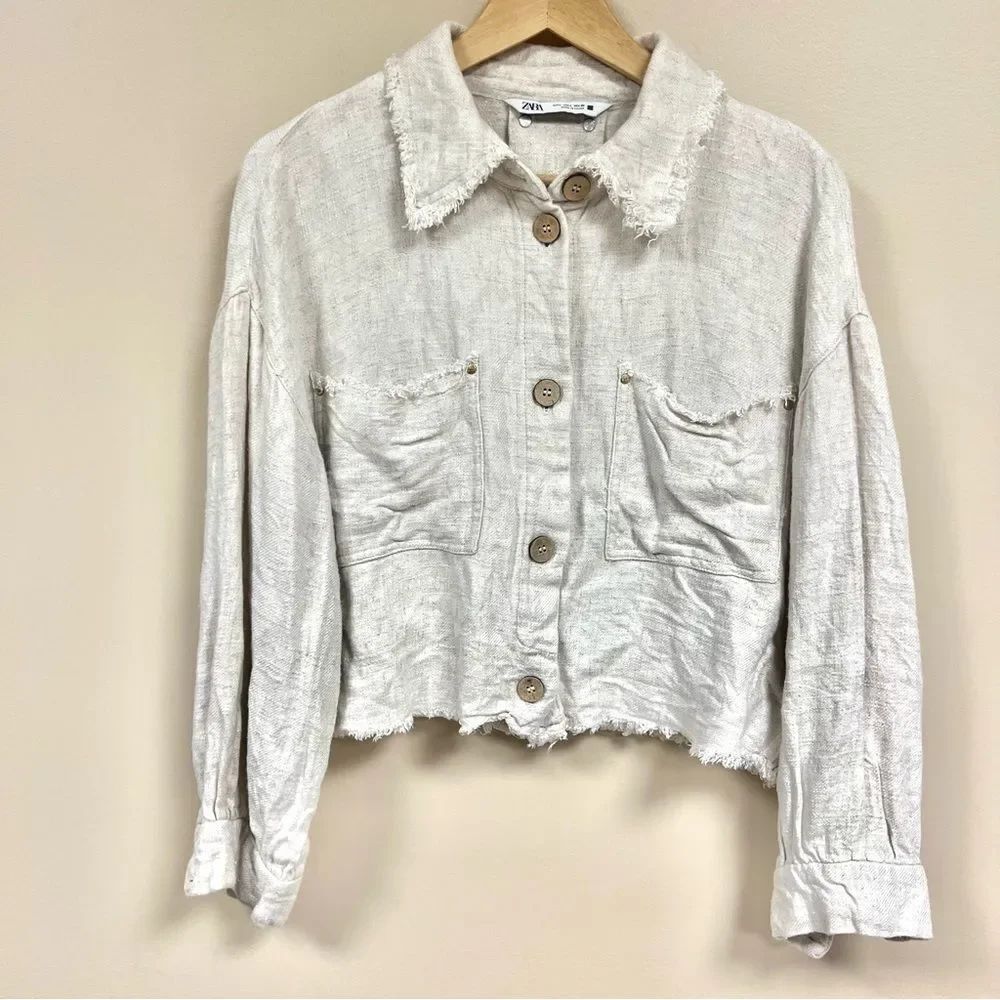 Zara linen blend Button-Up Jacket L